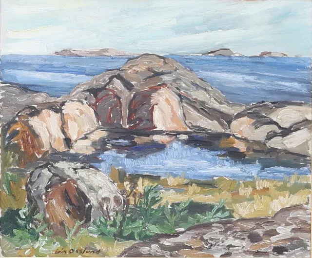 ERIK OSSLUND. "Gölen vid havet", olja på duk, signerad, 1900-tal.