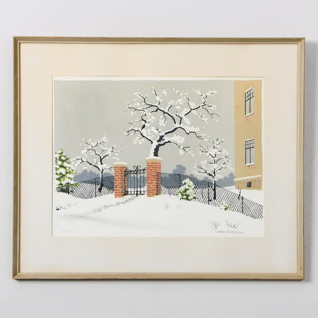 OSKAR BERGMAN. Vinter, färglitografi, signerad samt numrerad.