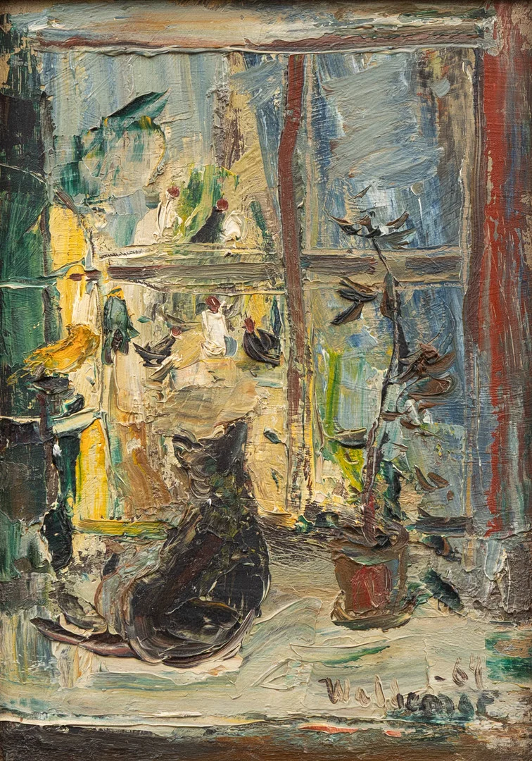ÅKE WALDERMAR LARSSON (1913-1995). "Katten, 1968", olja på pannå, signerad. — Paintings — Garpenhus Auktioner