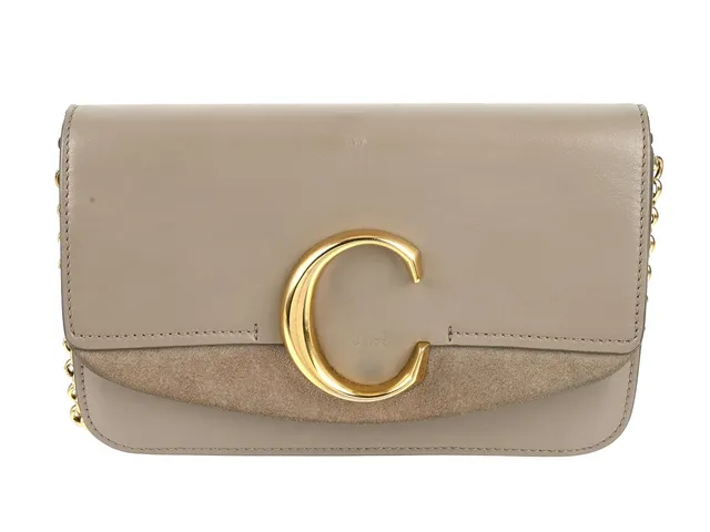 VÄSKA, CHLOÈ, C Chain Clutch, beiget kalvskinn, mocka, guldfärgade beslag, 21x14x5 cm.