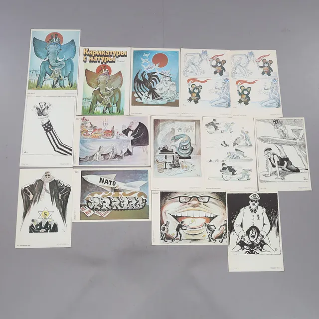 RYSKA PROPAGANDAAFFISCHER, 1 mapp, 13 stycken blad, 1970/80-tal.