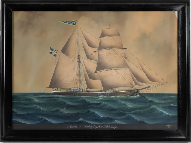 LARS PETTER SJÖSTRÖM. Gouache, "Andreas, från Helsingborg, Capt. S.P. Nordberg".