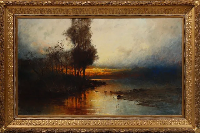 ARVID MAURITZ LINDSTRÖM. Olja på duk, Skymningslandskap, signerad.