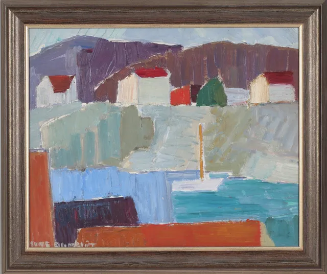 SUNE BLOMQVIST. "Segelbåten", olja på pannå, signerad.