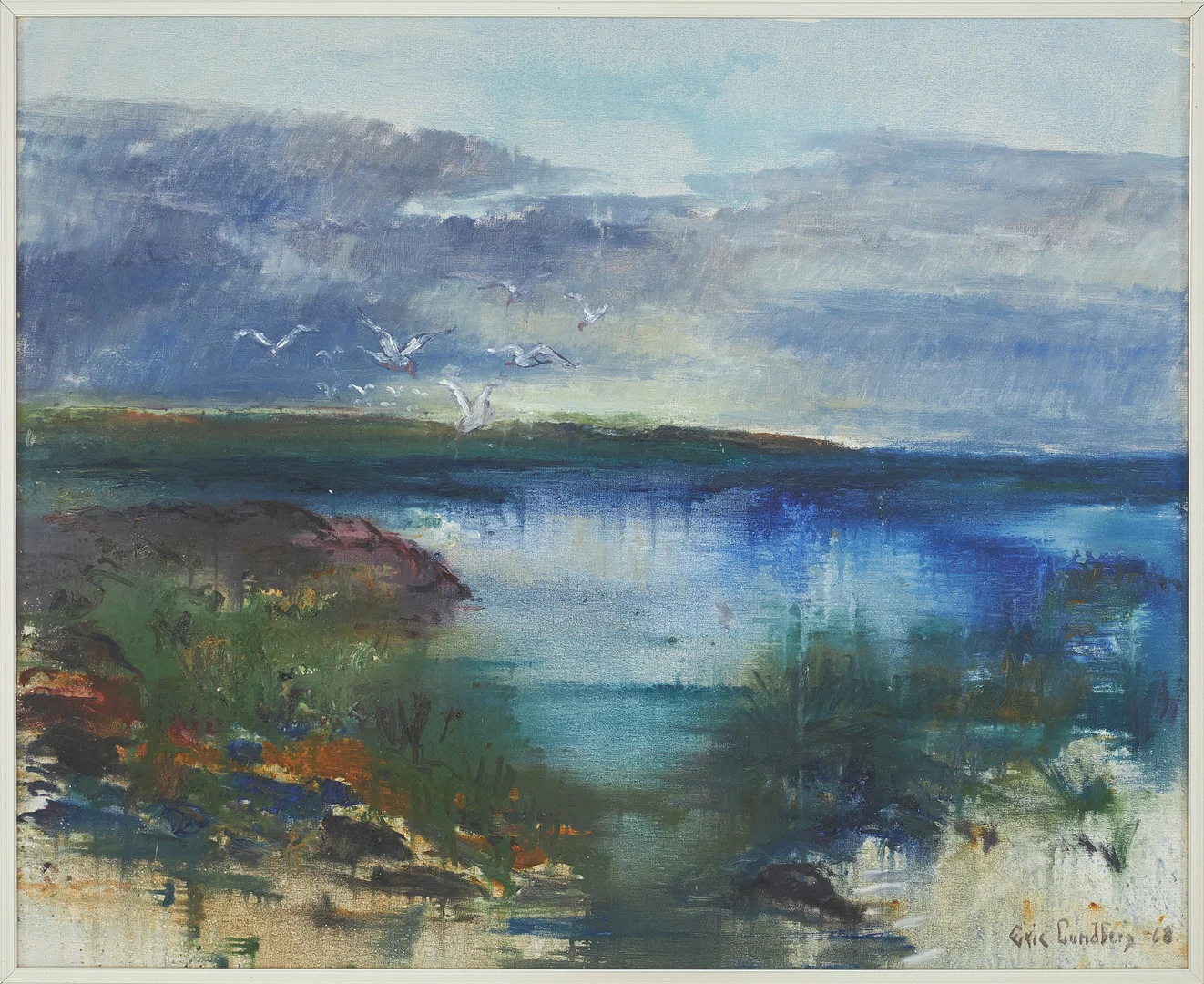 ERIC LUNDBERG. Strandmotiv, olja på duk, signerad och daterad -68. — Paintings — Stockholms Auktionsverk Sickla