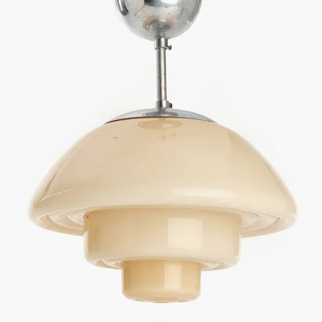 TAKLAMPA, Art Deco, glaskupa med kromat skaft och takkopp, 1930/40-tal.