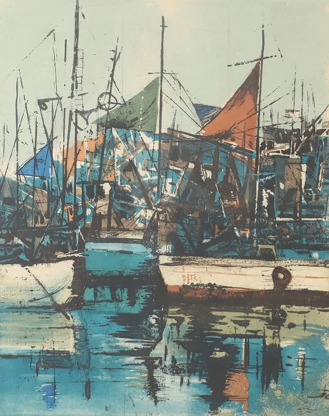 JOSEF SCHIBLI. "Gilleleje", färglitografi, signerad.