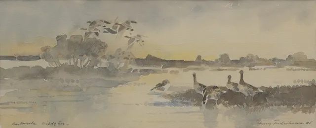 HENRY FREDRIKSSON (1936-2019). "Rastande vildgäss, akvarell, signerad.