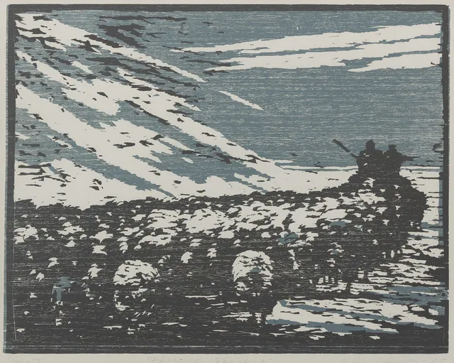 PETTER PETTERSSON (FÖDD 1942). "Fårflock, Färöarna", träsnitt signerad och daterad -85.