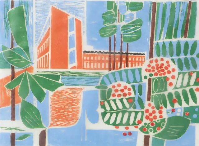 NILS MÖLLER. "Vid Rönne å", träsnitt, signerad -76.