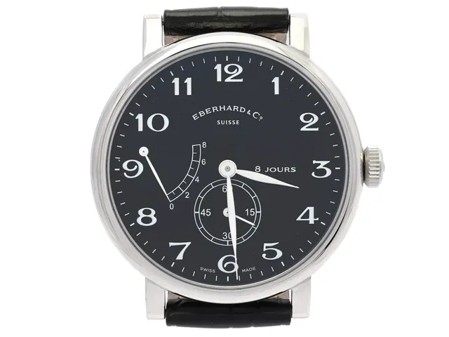 EBERHARD & CO, 8 Jours Grande Taille, Cal 896-1, Serie nr. 2664, Ref nr. 21027.5, herrur, 41 mm, stål, manuell, safirglas, liten sekundvisare, gångreservsindikator (8-dagars), glasbaksida, läderband, originalspänne, ca 2015, box, ytterkartong.