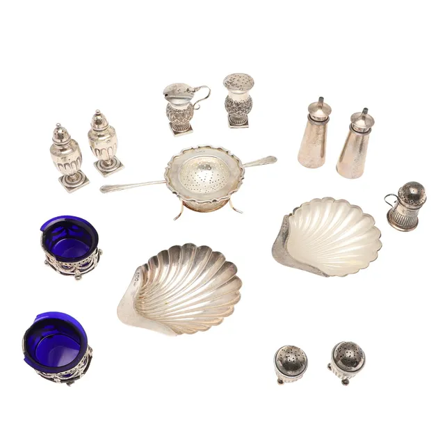 VARIOUS SILVER CONDIMENTS ETCETERA.