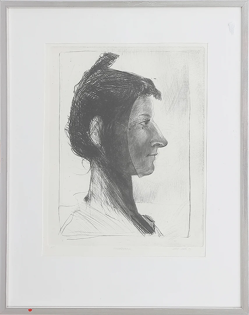 JORDI ARKÖ. "Porträttmask", grafiskt blad, ET, signerad och daterad 1979. — Engravings & Prints — Kalmar Auktionsverk