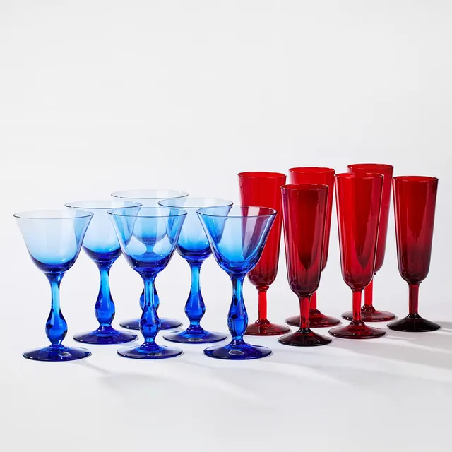 MONICA BRATT. Champagneglas modell "B6", 6 st, & vinglas "Sven", 6 st, Reijmyre 1950-60-tal.