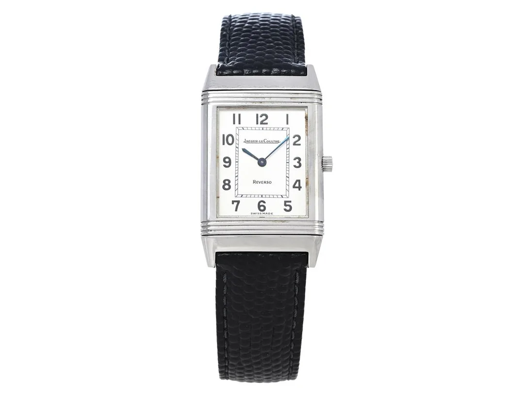 JAEGER-LE COULTRE, Reverso Classique, Cal 846/1, Serie nr. 1679820, Ref nr. 250.840.862 B, Boett nr. 250.8.86, herrur, 23 x 33 (38,5) mm, stål, manuell, safirglas, läderband, originalspänne, ca 1992, box (skadad), ytterkartong. — Klockor/Jaeger-Le Coultre — Kaplans