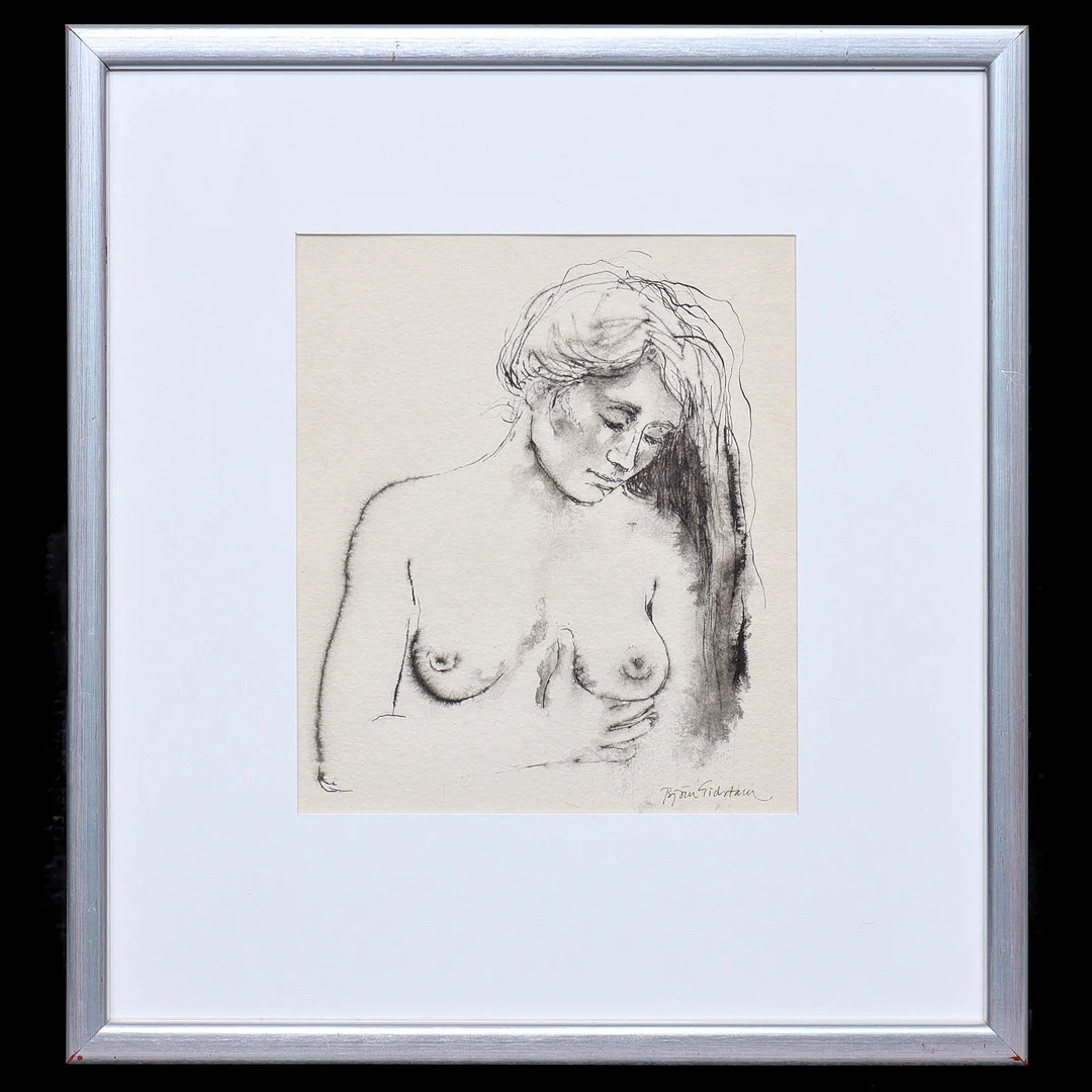 BJÖRN GIDSTAM. "KVINNA", SIGNERAD, INGLASAD. — Drawings — Auktionskammaren Sydost Kalmar