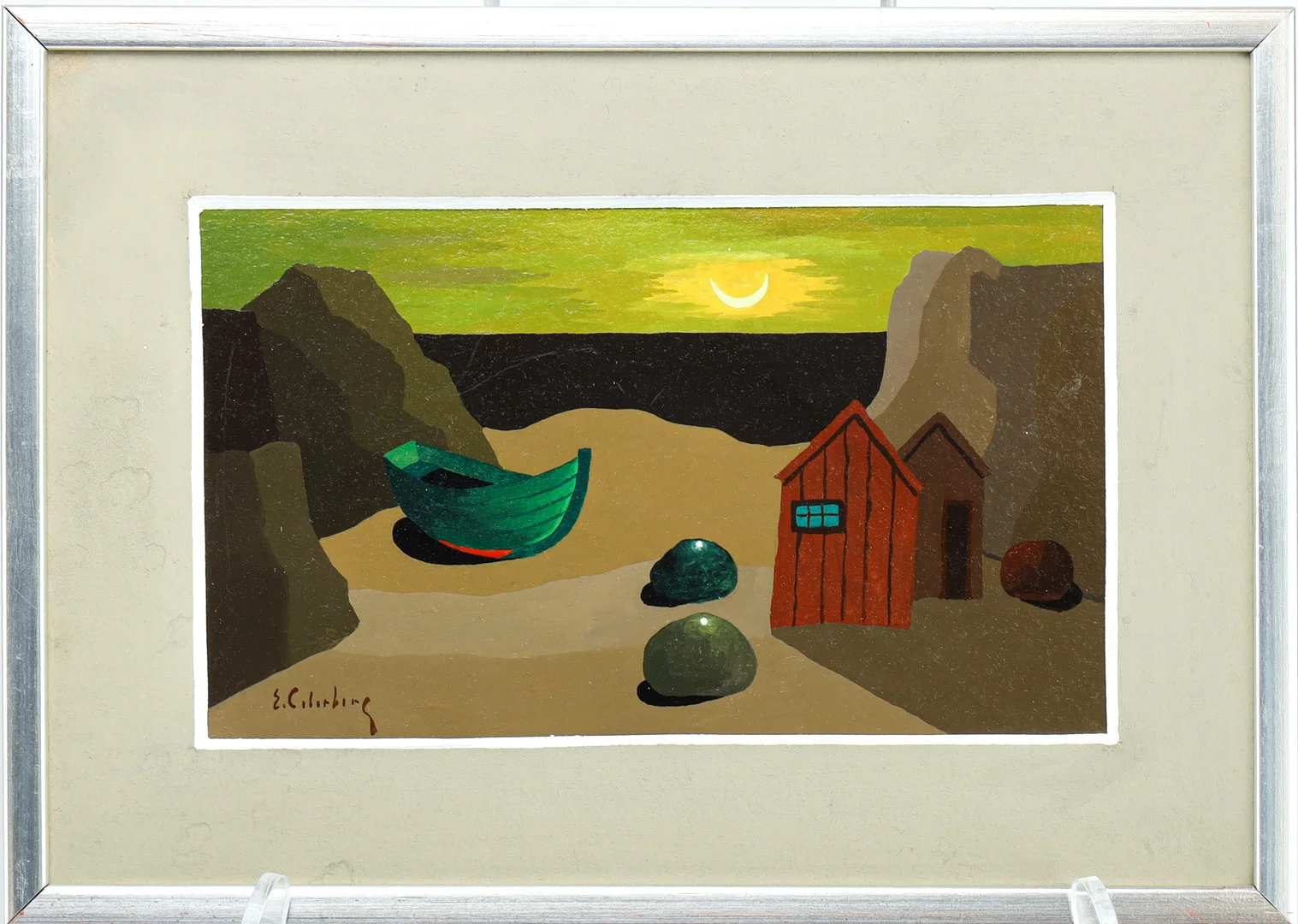 ERIC CEDERBERG. Strandbild i månsken, tempera på pannå. — Paintings — Stockholms Auktionsverk Helsingborg