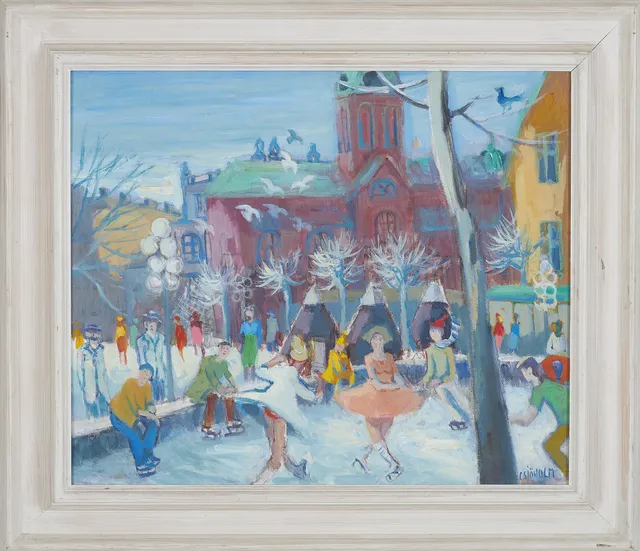 CHARLES SJÖHOLM. Skridskoåkning, olja på duk, signerad C Sjöholm.