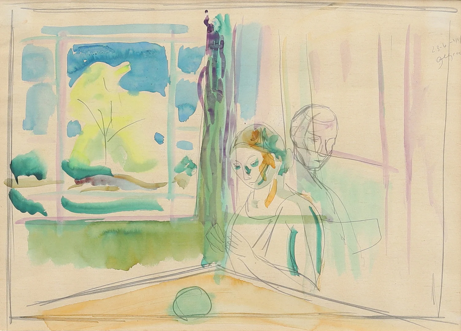 GERHARD KARLMARK. Vid fönster, akvarell, signerad och daterad 23-6-44. — Paintings — Garpenhus Auktioner