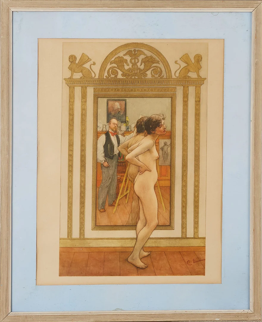 CARL LARSSON. Reproduktion, motiv efter Carl Larsson, föreställande spegel. — Other — Stockholms Auktionsverk Magasin 5