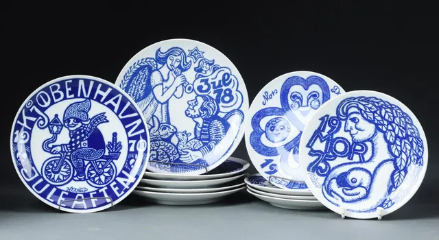 Henry Heerup. Elleve platter af porcelæn (11)
