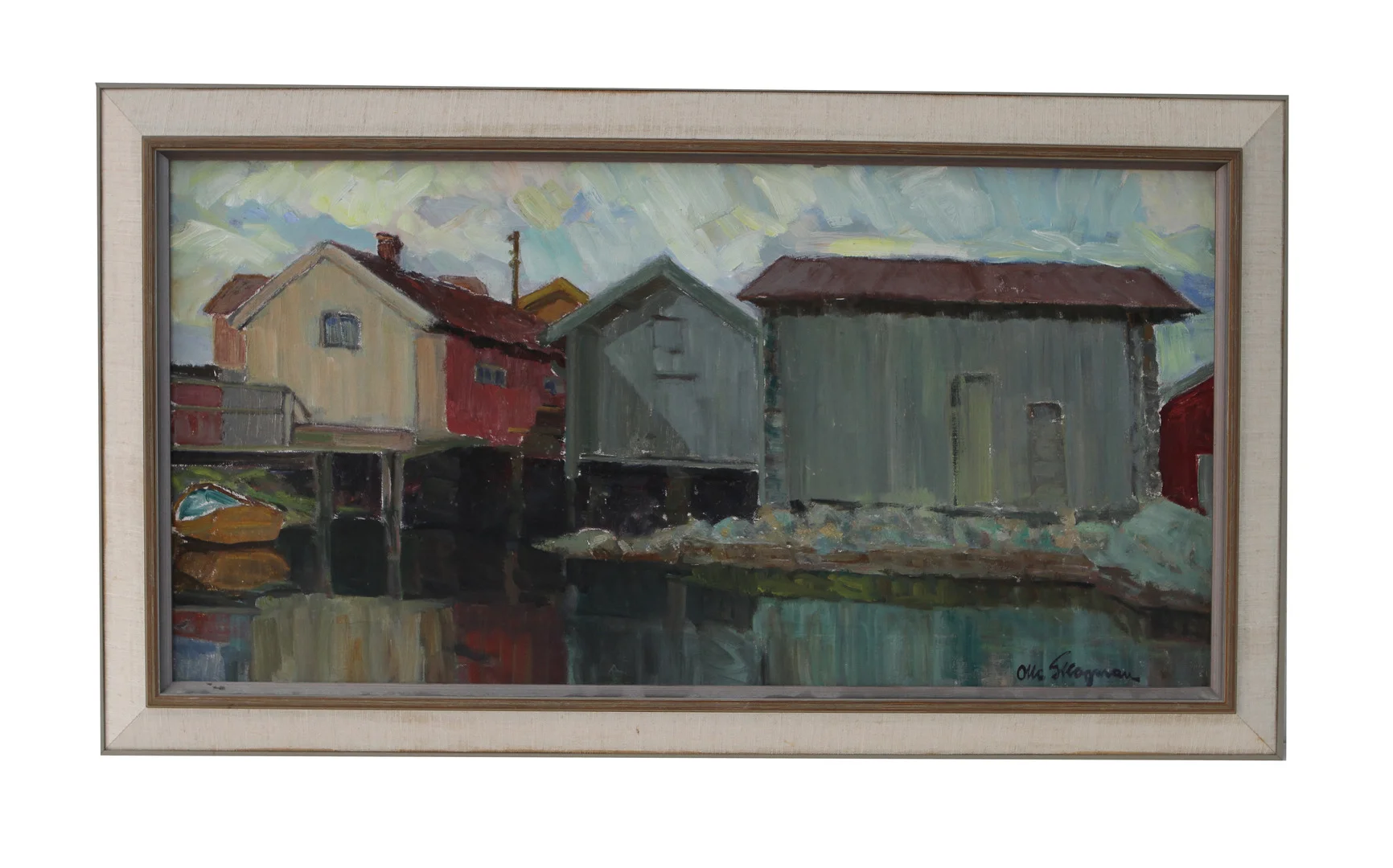 OLLE SKOGMAN. Fiskarstugor, Fiskebäckskil. 3 oljor, signerade. — Paintings — Göteborgs Auktionsverk
