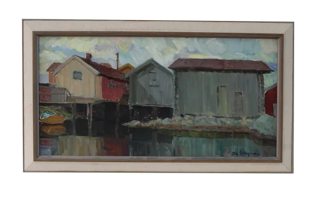 OLLE SKOGMAN. Fiskarstugor, Fiskebäckskil. 3 oljor, signerade.