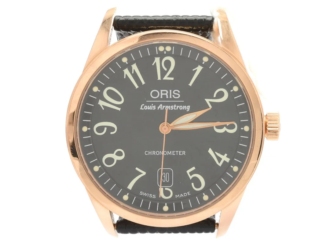 Oris Louis Armstrong 18K, Automat, limited edition 15/100, boettnr: 637-7504-60-84, med läderband — Klockor/Oris — Kaplans
