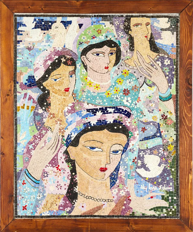 ALY BEN SALEM (1910–2001). Figurkomposition med fyra kvinnor, mosaik, 1970-tal.