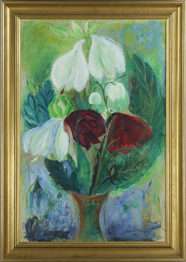 EBBA RAMÉN (1910-1957). Olja på duk, blomsterstilleben, signerad -43. — Paintings — Höganäs Auktionsverk