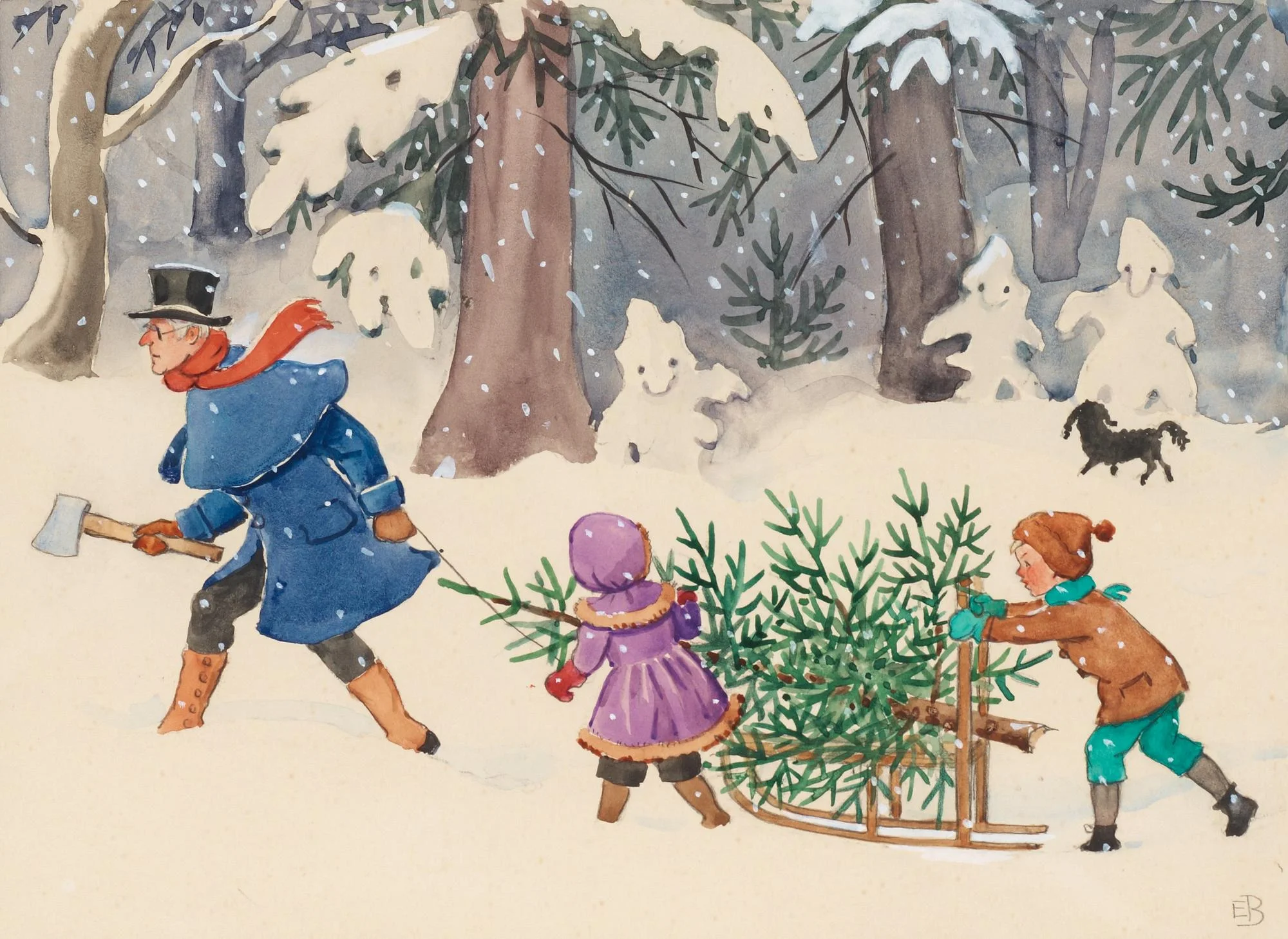 Elsa Beskow, Farbror Blå hugger en julgran. — Bukowskis