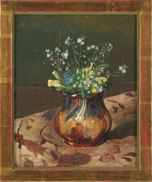ÅKE NOTHBERG (1891-1973). Stilleben med blommor, olja på pannå, signerad.