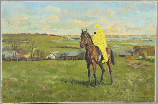 THEODOR ULRICHSEN (1905-1970) M.FL. Marklandskab med hest med senere modifikation, olie på lærred, 1930-1990'erne.