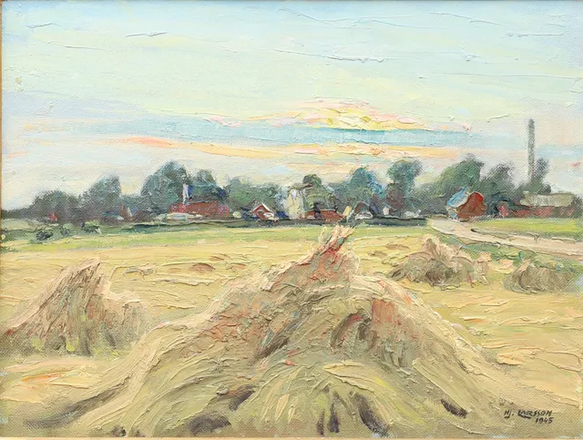 HJALMAR LARSSON (1881-1960). Motiv från Kvarnby, olja på pannå, signerad och daterad -45.