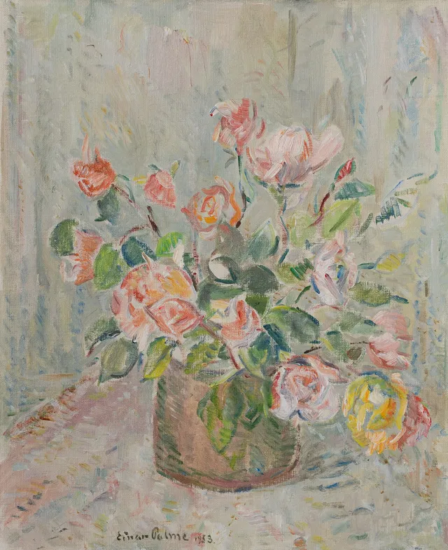 EINAR PALME. Stilleben av blommor, olja på pannå, sijgnerad, daterad 1953.