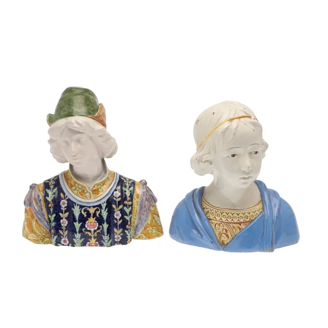 ITALIAN MAJOLICA POTTERY BUST & ANOTHER BUST.