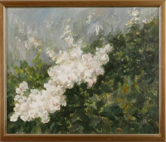 ULLA BERTHELS. Blommande fruktträd, olja på uppspänd duk, signerad UB.