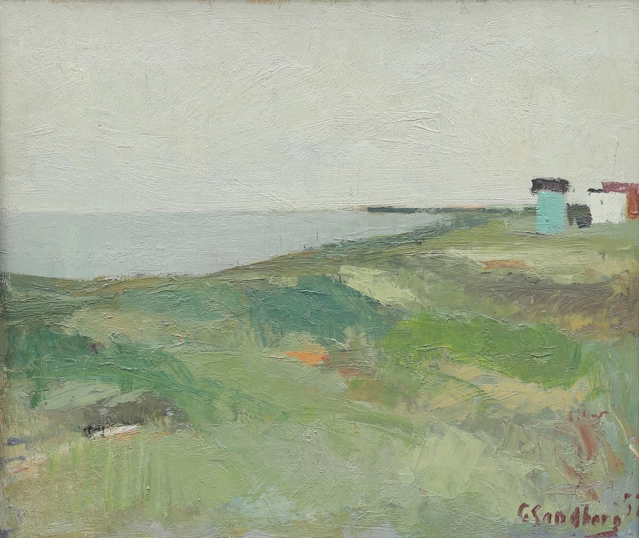 GOTTHARD SANDBERG. Kustlandskap olja på pannå, signerad och daterad -57. — Paintings — Garpenhus Auktioner