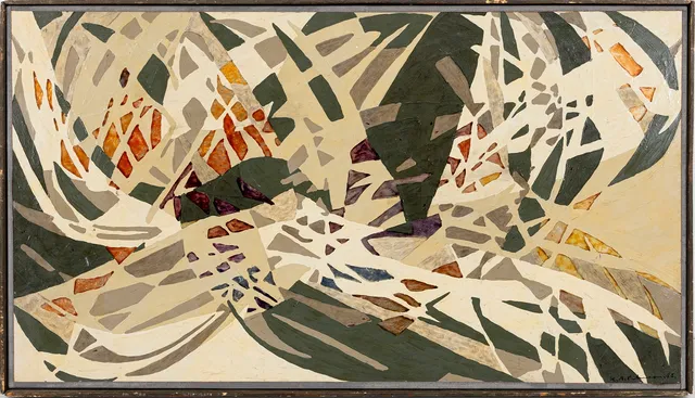 KARL AXEL PEHRSON. Abstrakt motiv, mixed media /glasmålning, signerad och daterad -58.
