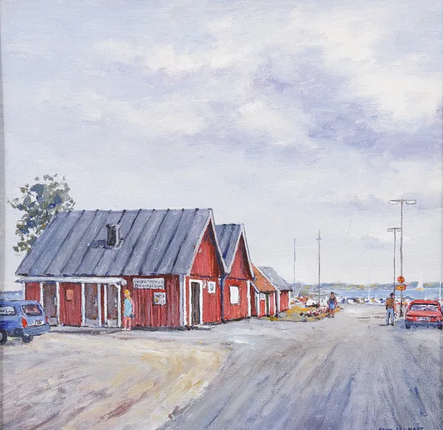 EGON LENNART KARLSSON. "Hamnen, Torhamn". Olja på pannå, signerad.