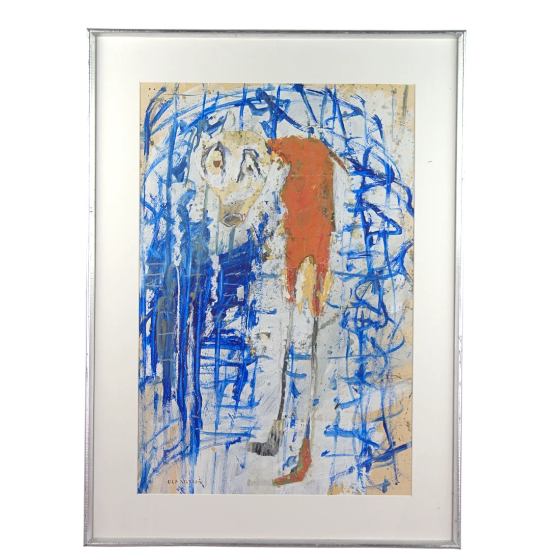ULF NILSSON. Blandteknik på papper, "Bevakat revir", signerad. — Engravings & Prints — Höganäs Auktionsverk