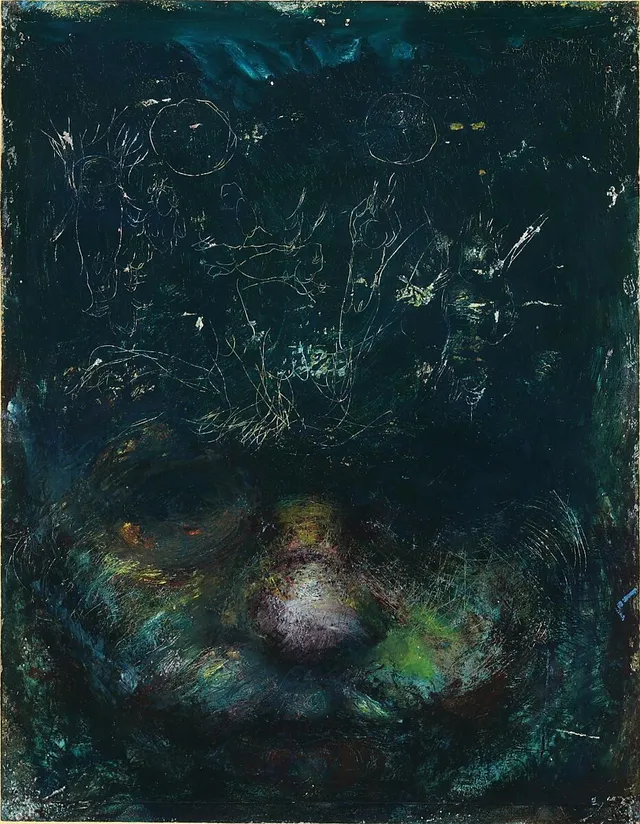 Portrait, 1994. Unsigned. Oil on paper. Visible size 35 × 27 cm.