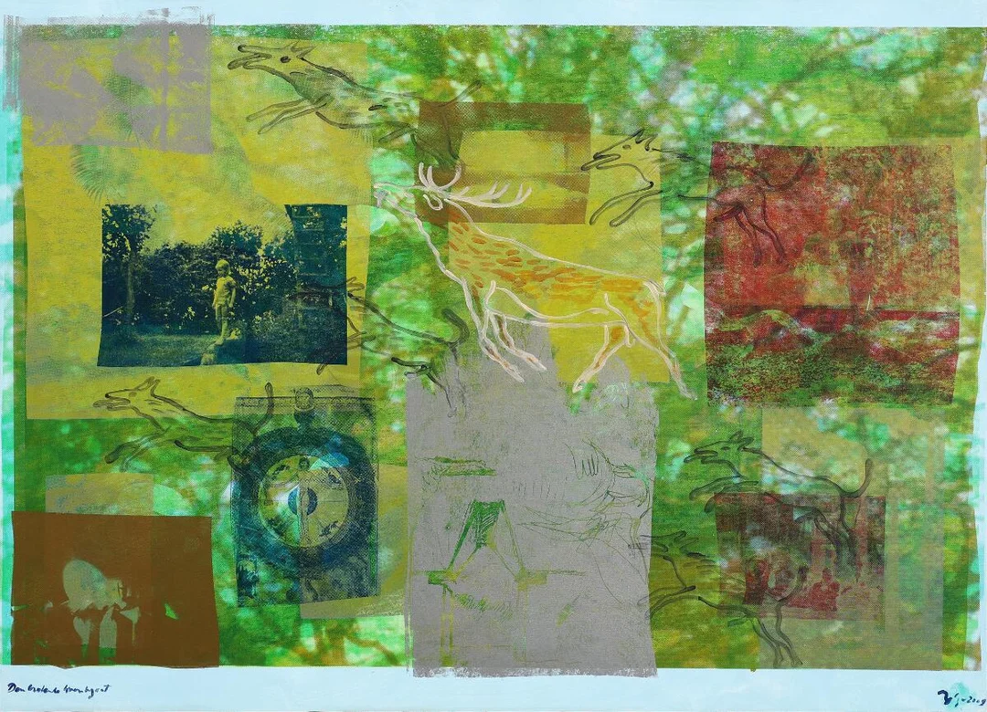 “Den brølende kronhjort”. Signed with monogram 2008. Monotype. 111×153 cm. — Modern Prints/Modern art — Bruun Rasmussen