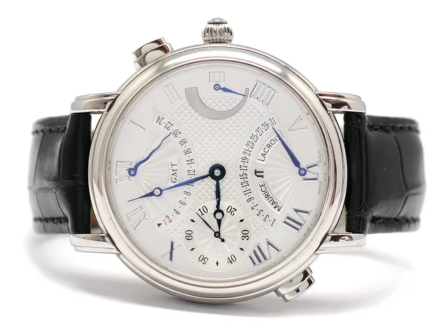 MAURICE LACROIX, Masterpiece Double Retrograde, Cal ML 100, Serie nr. AK 76199, Ref nr. MP7018-SS001-110, herrur, 43,5 mm, stål, manuell, safirglas, datum, 24-timmarsvisning, gångreservsindikator, glasbaksida, läderband, viklås, cert (ej komplett), ca 2008, box, ytterkartong.