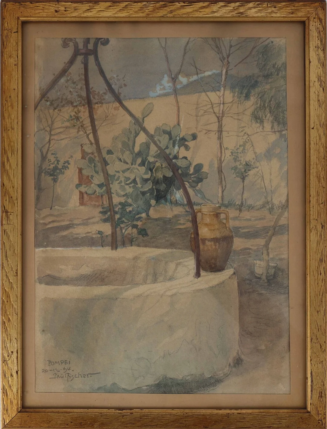 Poul Fischer (1860-1934): Courtyard, Pompeii. Watercolor — Paintings and sculptures/Older pictorial arts — Lauritz
