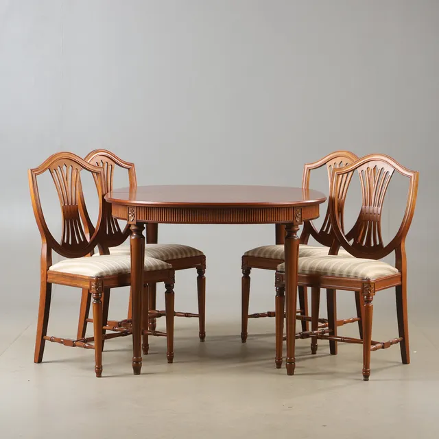 MATSALSGRUPP, 5 delar, mahogny och bok, gustaviansk stil.