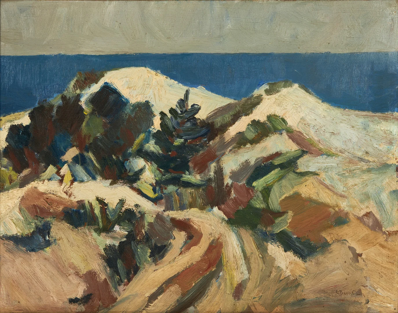 CARL BERNDTSSON (Skåne, 1902-1983). Klippkust mot horisonten, signerad C Berndtsson, olja på pannå. — Paintings — Crafoord Auktioner Stockholm