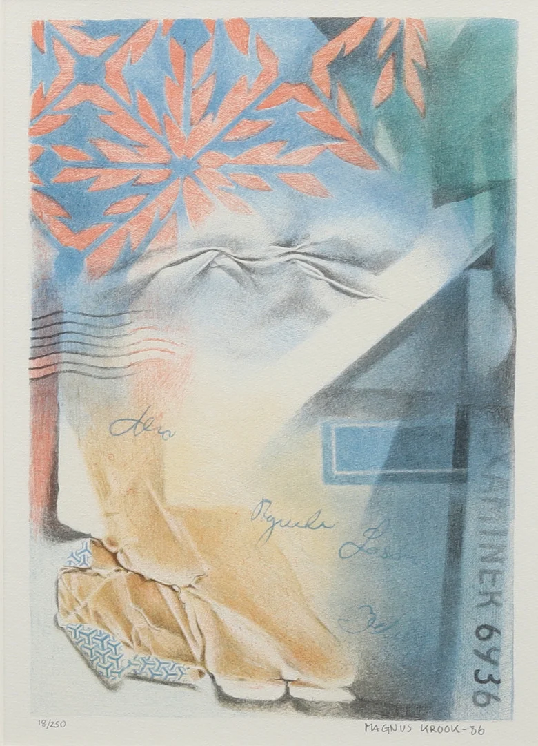 MAGNUS KROOK. Komposition, färglitografi, signerad och daterad -86. — Engravings & Prints — Garpenhus Auktioner