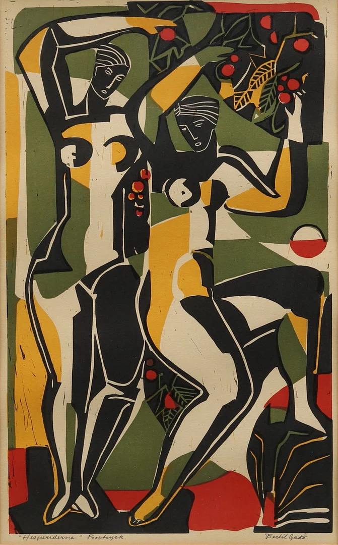 BERTIL GADÖ. Hesperiderna, linosnitt, provtryck, signerat. — Engravings & Prints — Garpenhus Auktioner