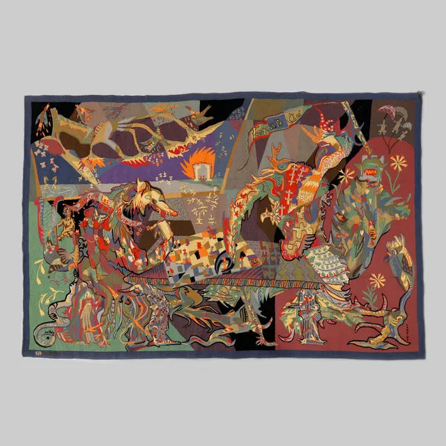 LARS GYNNING. "Schack matt". Vävd tapet, gobelängteknik, Pinton Frères, Aubusson, Frankrike 1951.